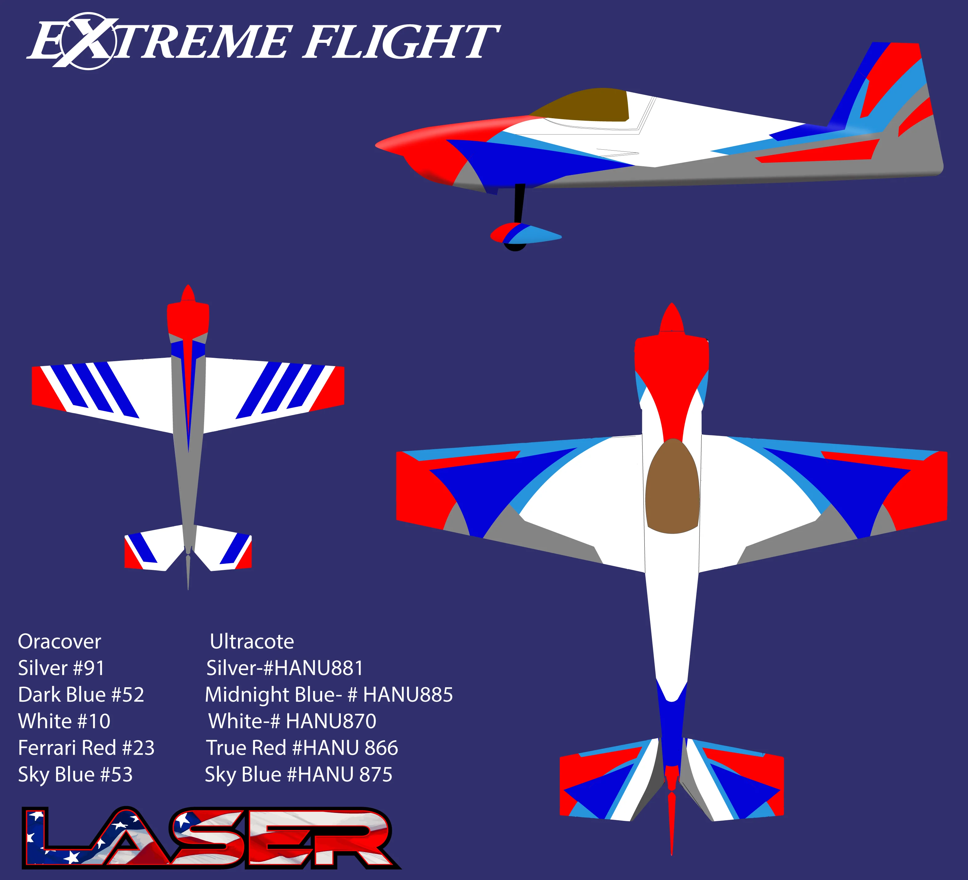 EF - 125" Laser V2 - White/Red/Blue/Silver (2 Cylinder version) - Image 3