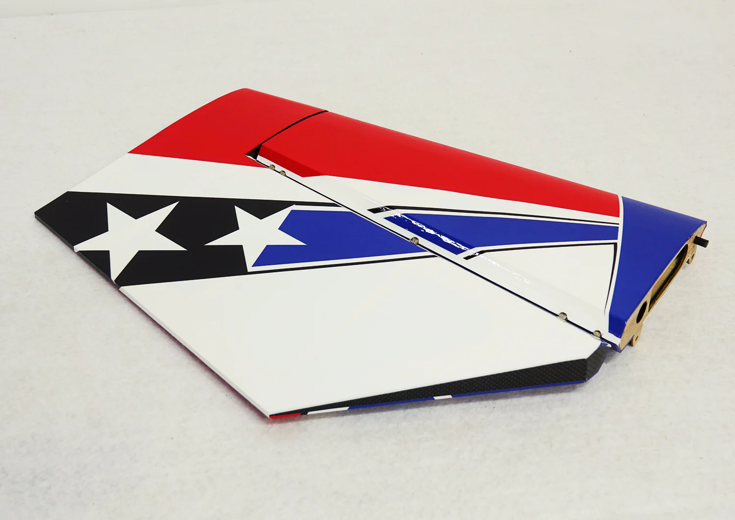 91" LASER-EXP Stab/Elevator Set w/ control horns - Printed Red/White/Blue Scheme - Image 2